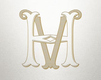Custom Vintage Initials - HV VH - Vintage Initials - Digital