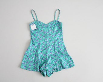 90s floral romper | purple violet print | sweetheart romper