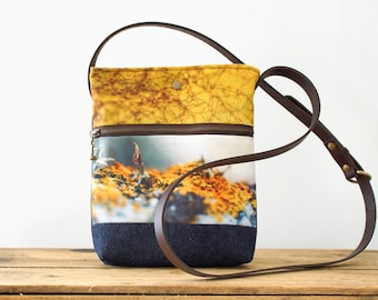 Yellow Isle of Skye shoulder bag, handbag pouch, crossbody bag with leather handle
