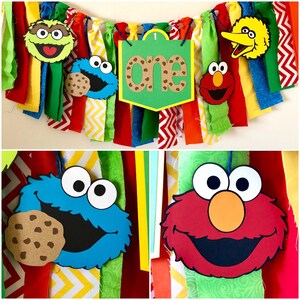 Sesame Street cloth high chair banner, Seaame Street banner, First birthday banner, high chair banner, Big Bird, Elmo, Cookie Monster