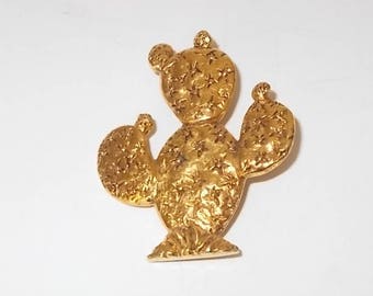 Vintage Small Brass Prickly Pear CactusPin-Cap or Lapel Pin-Signed J Ritter-FREE SHIPPING