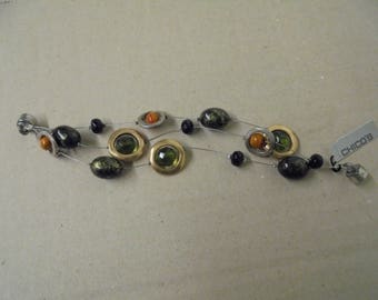 Chico Bracelet Beads Wire Magnetic Clasp Green Gold Silver