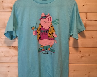 Vintage 1980's Pig Cartoon Charlotte North Carolina Beach 50/50 Surfing Great Soft Made In USA Ched Tag
