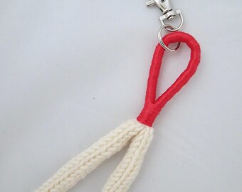 Knitted Keychain / Purse Charm - Red / White