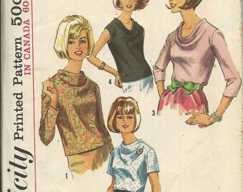 1960s Simplicity 6239 Misses Size 18, Bust 38, Cowl Neck Blouse Pattern