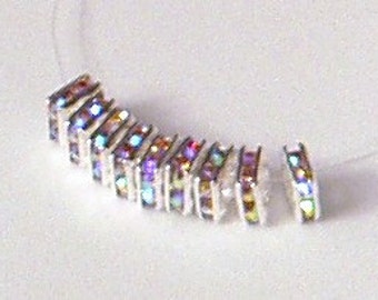 10pc - 5mm Rare Vintage Swarovski Crystal AB Rhinestone Rondelle Square Squaredelle Bead Spacers