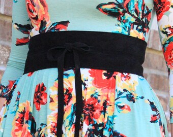 Obi Belt - Genuine Suede Leather - Black Belt - Wrap Belt - Black Obi - Black Suede - Style - Slimming - Soft Pliable
