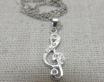 Petite Sterling Treble Clef Pendant Necklace, 18 Inch Sterling Chain