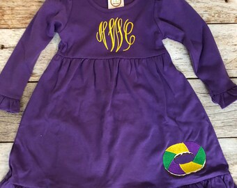 Girls Embroidered Mardi Gras Dress with King Cake