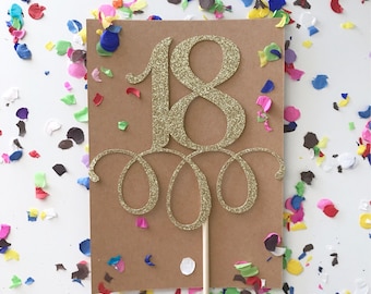 Glitter 18 Birthday Age Cake Topper, 18th birthday, eighteen birthday, legal AF birthday, 18 centerpiece Birthday, Gold Age, Custom Age