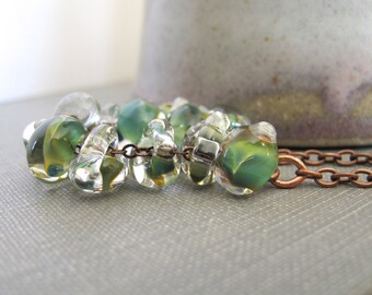 Glass Necklace, Teal Green Glass, Copper Necklace, Copper, Copper Jewelry, Copper Chain, Lampwork Glass