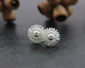 handmade silver filigree buttons studs, tiny earrings