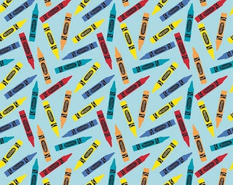 Crayola Crayons on Blue, FLANNEL, by Riley Blake, By the Half Yard, 42" wide, flannel fabric, crayon fabric, school fabric, teacher fabric