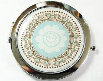 Flower compact mirror, mirror, purse mirror, compact, Pocket mirror, floral mirror, Flower Mirror, blue (2484)