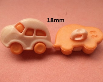 6 children's Buttons orange 18 mm x 13 mm (3328) buttons button car
