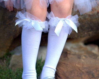 SALE 5dlls OFF Little Bunny Couture - Angelic White Lace Bunny Socks - baby girls ruffled tutu knee high socks fits 6m to 6X