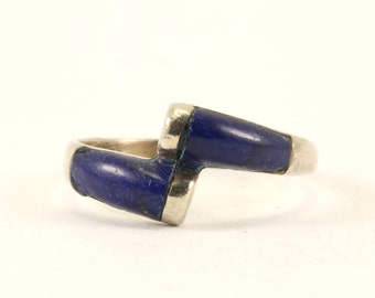 Vintage Lapis Lazuli Overlap Ring 925 Sterling Silver RG 2681