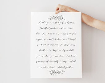Wedding Vow Print - First Anniversary Gift - Paper Anniversary Gift - Vow Keepsake - Wedding Gift - Wedding Vows - Frame Not Included