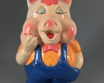 Great old vintage pig piggy bank (SOW) Earth terracotta painted/32 cm / 1.6 kg