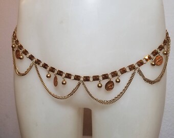FREE SHIPPING Gold Coin Chain Belt
