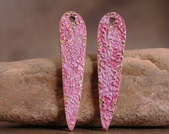 Bronze Earring Pair with Rustic Rose Pink Patina, Metal Clay Daggers, Earring Beads, Bronze Dangles, Divine Spark Designs SRA