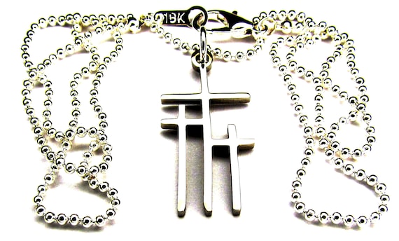 Petite Calvary 3 Cross Necklace Pendant Earrings Silver Gold Womans Girls Christian Jewelry - Saint Michaels Jewelry - Calvary Three Cross