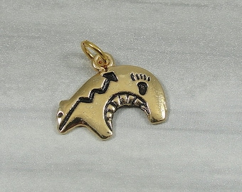 Heartline Bear Charm - Gold Plated Heartline Zuni Bear Charm for Necklace or Bracelet