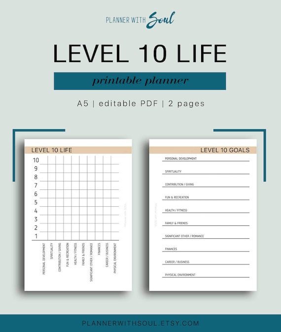 A5 Level 10 Life Printable Editable Balanced Life Planner