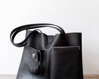 Medium Black Mexican Leather Tote bag No. LPB-7013