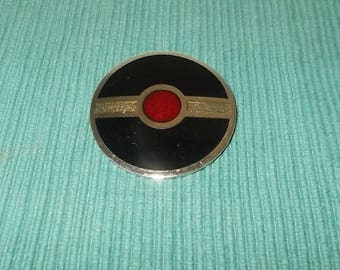 Vintage 1960's or 1970's Signed de Passille Sylvestre Enamel Disc Brooch-Black-Red-Silver Stripe-FREE SHIPPING