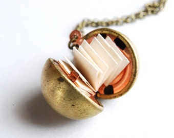 Secret Message Necklace, Golden Ball Locket, Antique Brass Locket, Personalized Necklace