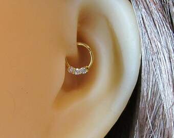 Gold Plated Over Surgical Steel Daith,Helix,Cartilage Piercing Hoop with cz's 18g,,8mm