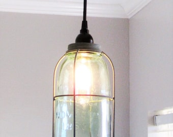 Galvanized Caged Mason Jar Pendant Light