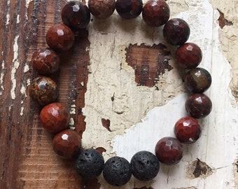 Lava Bead + Red Jasper | Spiritual Junkies | Chunky 10 mm | Essential Oil Diffuser Jewelry | Yoga + Meditation | Stackable Mala Bracelet