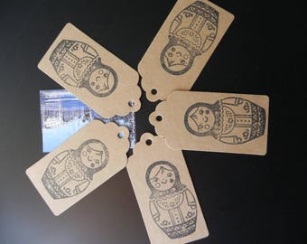 5 labels/Russian doll Manila tag that measure 10 x 5 cm