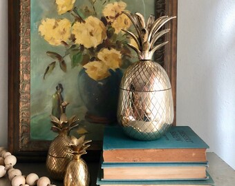 vintage brass pineapple container 9.5 inch ice bucket candleholder glam hollywood regency