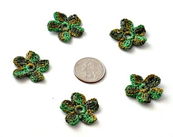 Crochet Applique Mini Flower Motif Flower Embellishment Crochet Flower Applique Olive Moss Avocado Green Crochet Motif Crochet Flower Motif