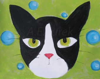 Tuxedo Cat Art Print - Angry Tuxedo Cat Art - Tuxedo Cat Print - Silent Mylo Tuxedo Cat - Cat Wall Art - Cat Lover Gift - Cat Illustration