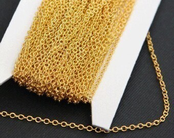 100 ft of Gold plated Brass round cable chain 2X2.5mm, gold chain, gold plated brass chain, gold bulk chain, bulk small cable chain