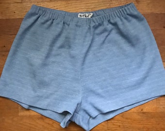 Vintage 70s Polyester Light blue shorts high waisted Free US Shipping