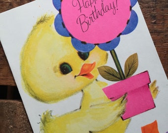 Vintage Cute Duck Birthday Greeting Card - Unused