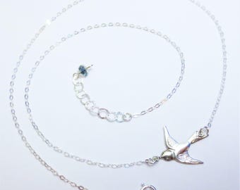 Minimalist Soaring Bird in Flight Necklace Sterling Silver