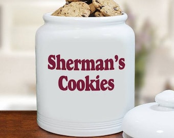 Any Message Ceramic Personalized Cookie Jar, cookie jar, cookie container, cookie, ceramic, white, personalized, red -gfyU367715