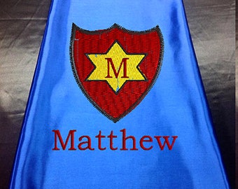 Super Hero Cape, Kids Cape Super Shield Star Embroidered Personalized with Name Royal Blue