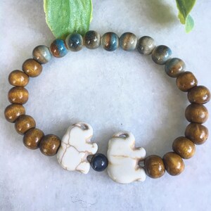 Boho wood and glass beaded elephant bracelet