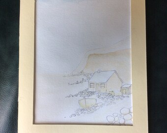 Pencil and watercolour Painting of a Fishermans Cottage