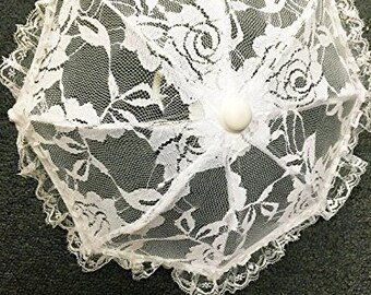 Small Vintage inspired lace embroidered parasol umbrella for bride wedding party decoration/ table setting / wall deco /brides parasol 8"