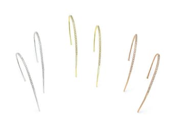 long curvy hook spike earrings, various colors, white zircons, 925 sterling silver