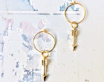 Seraphina Arrow Pendant on Gold Plated Minimalist Hoops