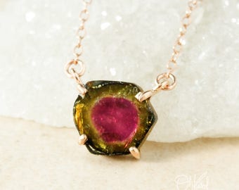 Watermelon Tourmaline Slice Necklace - Raw Tourmaline Pendants - Choose Your Tourmaline